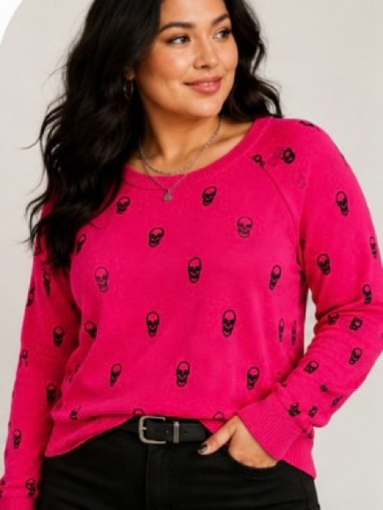 torrid Sweaters - Torrid 1 Plus Size 1X Hot Pink Skull Print Crewneck Sweater Goth Punk Cotton